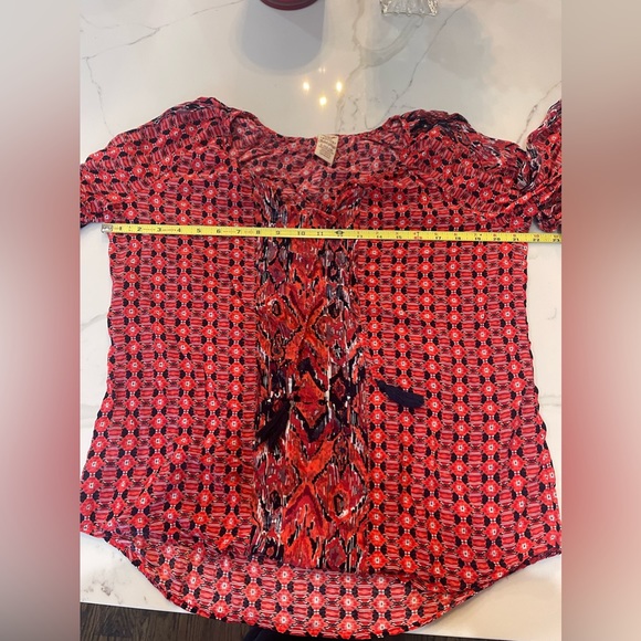 Faded Glory Retro Peasant Top Blouse - Large - Tie Closure - Red & Black - Picture 9 of 10